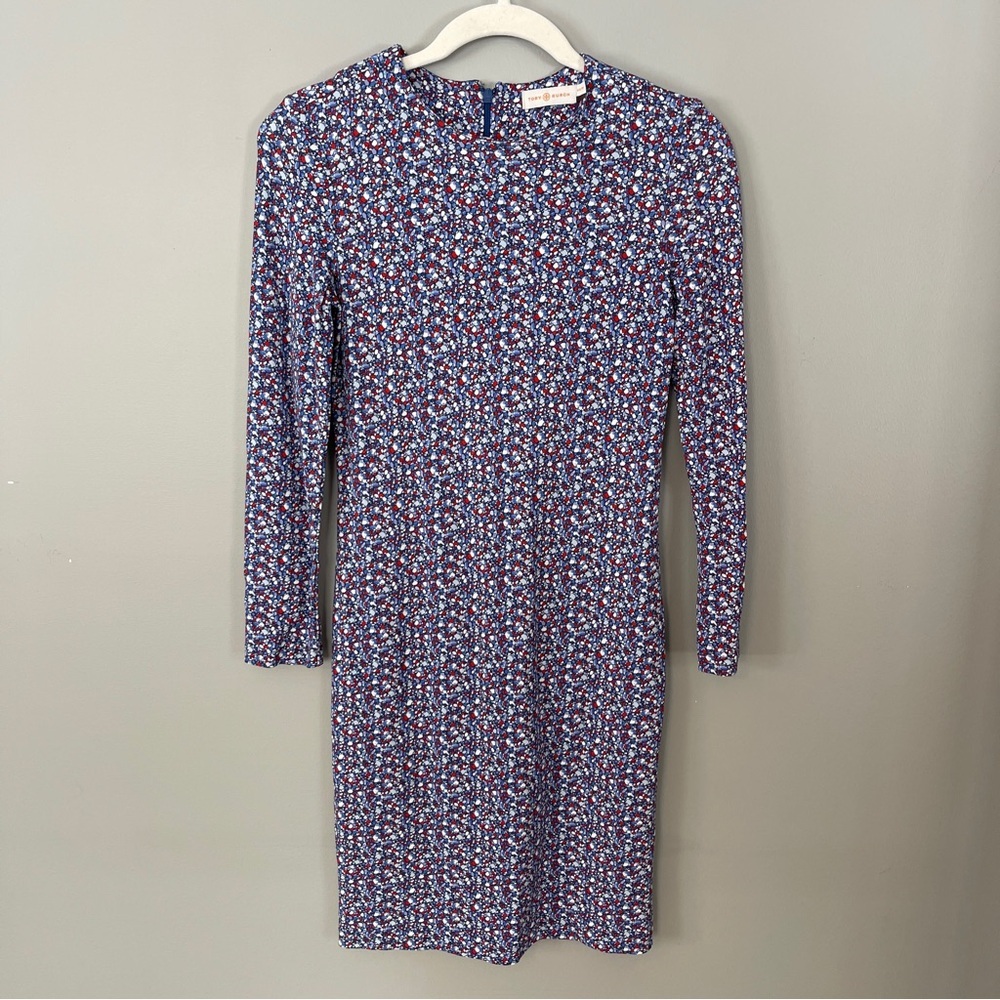 TORY BURCH Hudson Blue Print Long Sleeve Sheath Chrissy Dress. Size XS